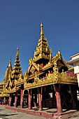 Bagan Myanmar. Shwezigon pagoda. perfumed chambers ancillary temples housing standing bronze Buddha images. 